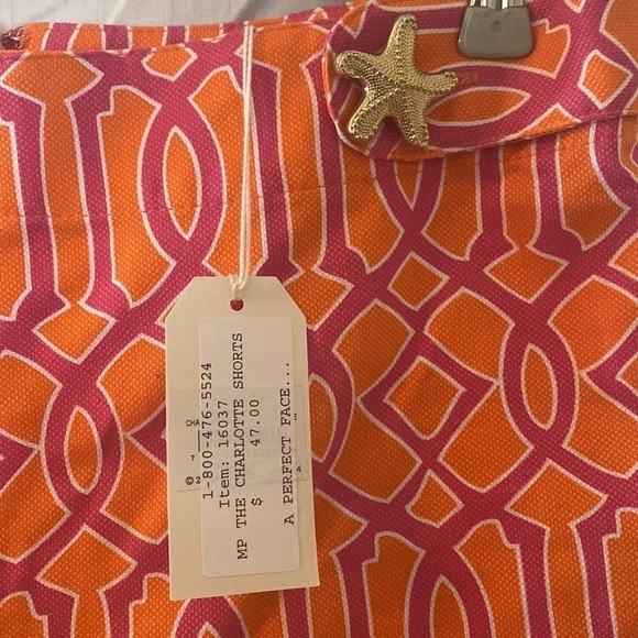 Mud Pie Charlotte High Waist Scalloped Shorts Orange & Pink 100% Cotton Size S - Picture 4 of 5